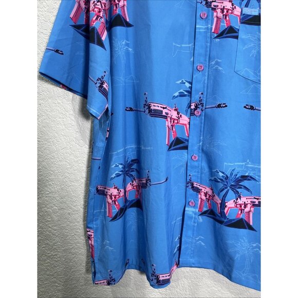 Retro Rifle Button Down Shirt Mens 3XL Blue The Palm Performance Golf Vacation - Picture 3 of 9